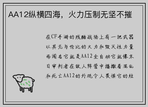 AA12纵横四海,火力压制无坚不摧